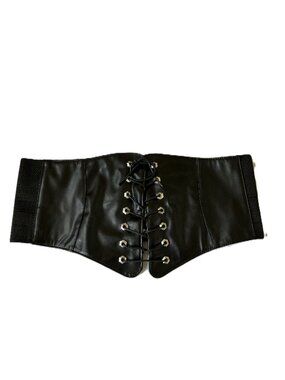 Spirit Halloween Black Pleather Waist Cincher Lace-up Corset Belt L/XL